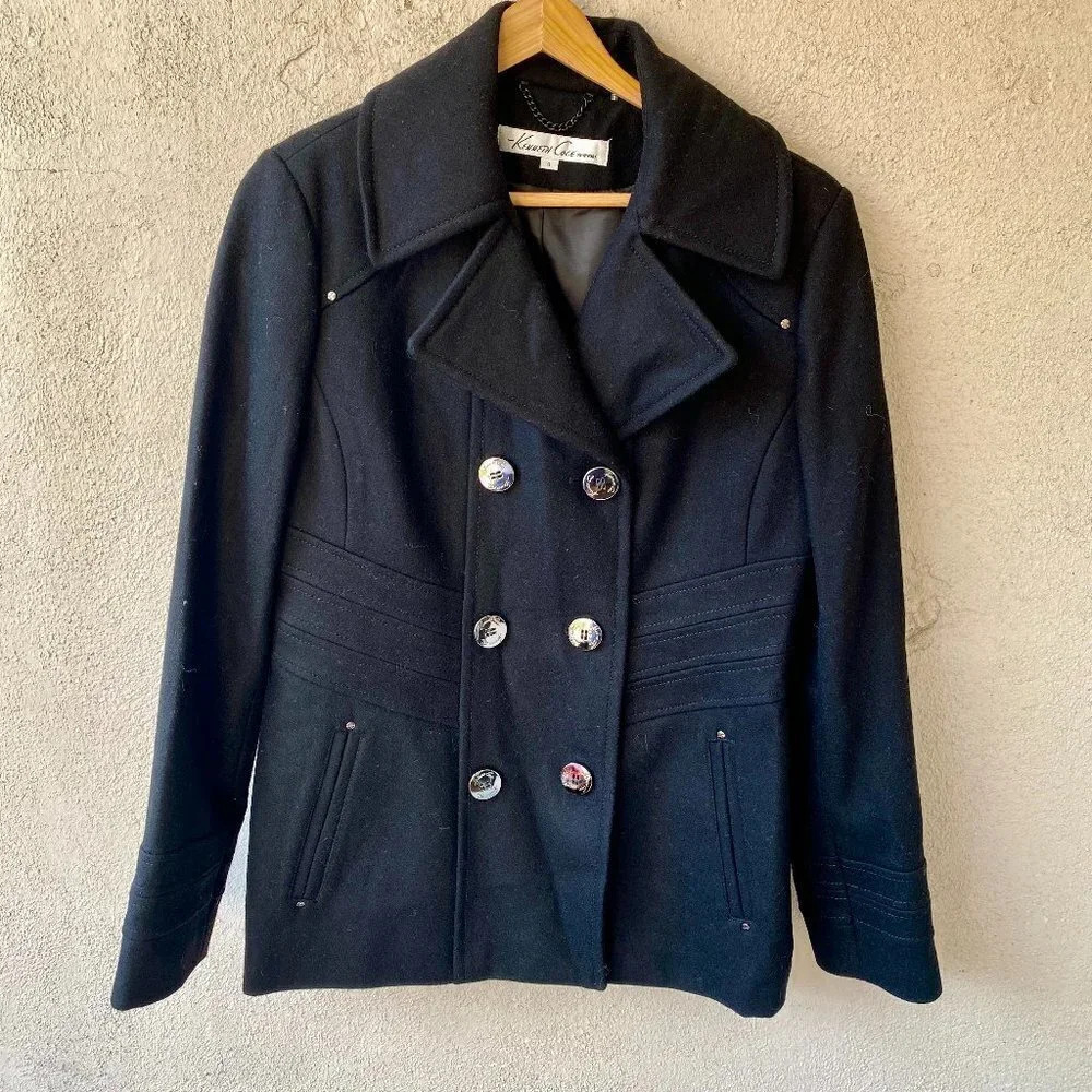 Kenneth Cole Black Wool Peacoat Size 8